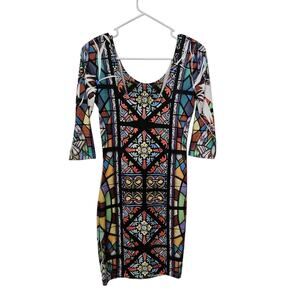Vintage Chesley Dress Size Small Bodycon Stretchy Geometric Design Multicolor